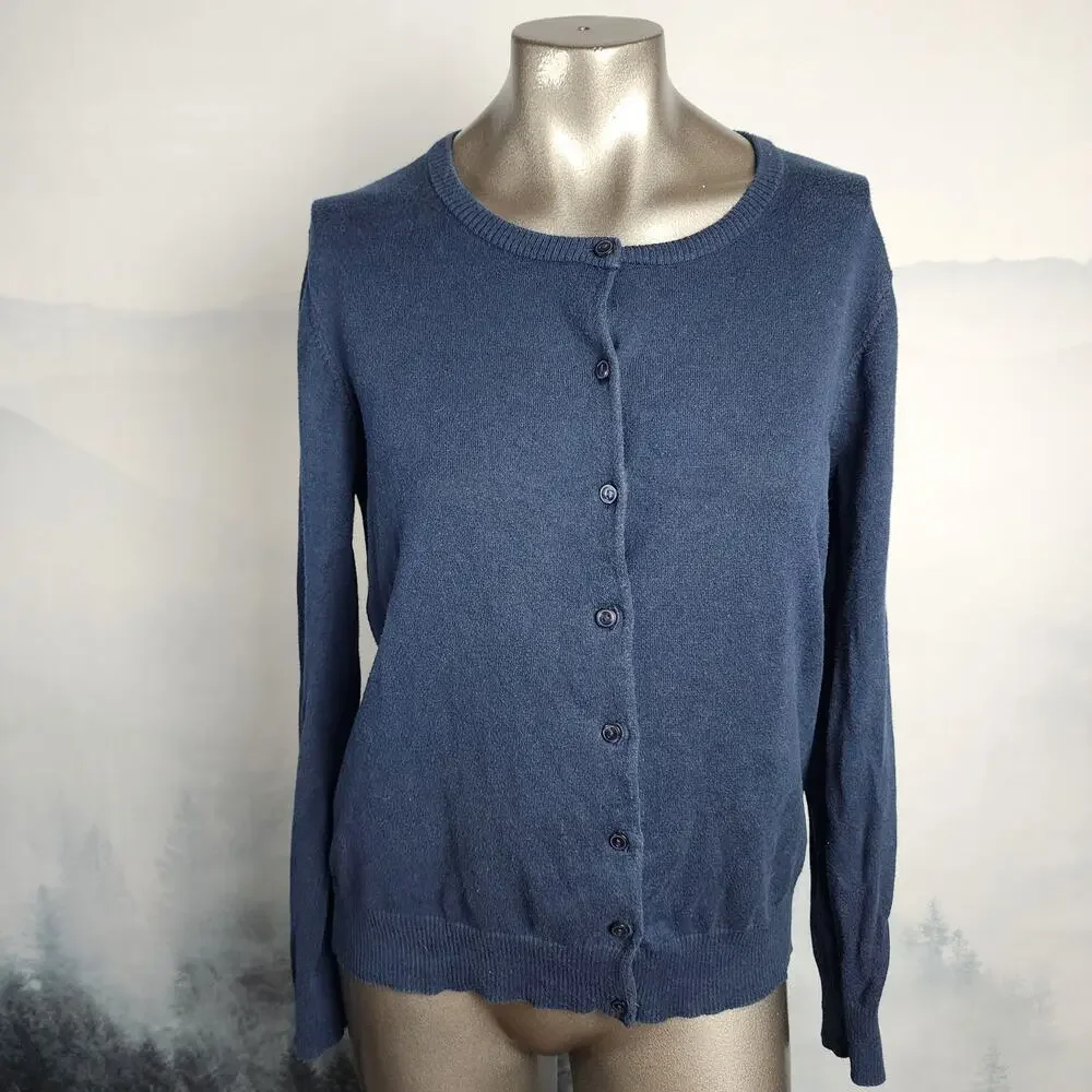 L.L. Bean Cotton Blend Navy Button-Front Cardigan | Women's Medium
